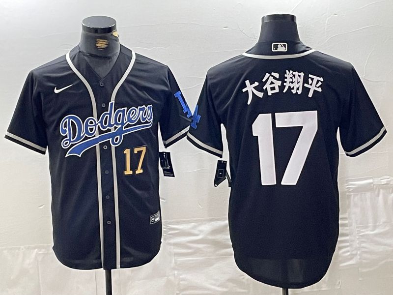 Men Los Angeles Dodgers #17 Ohtani Black Fashion Nike Game MLB Jersey style 44